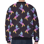 Rainbow Origami Unicorn Pattern Print Zip Sleeve Bomber Jacket