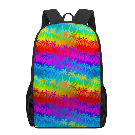 Rainbow Palm Tree Pattern Print 17 Inch Backpack