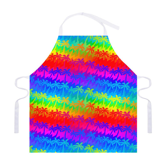 Rainbow Palm Tree Pattern Print Adjustable Apron