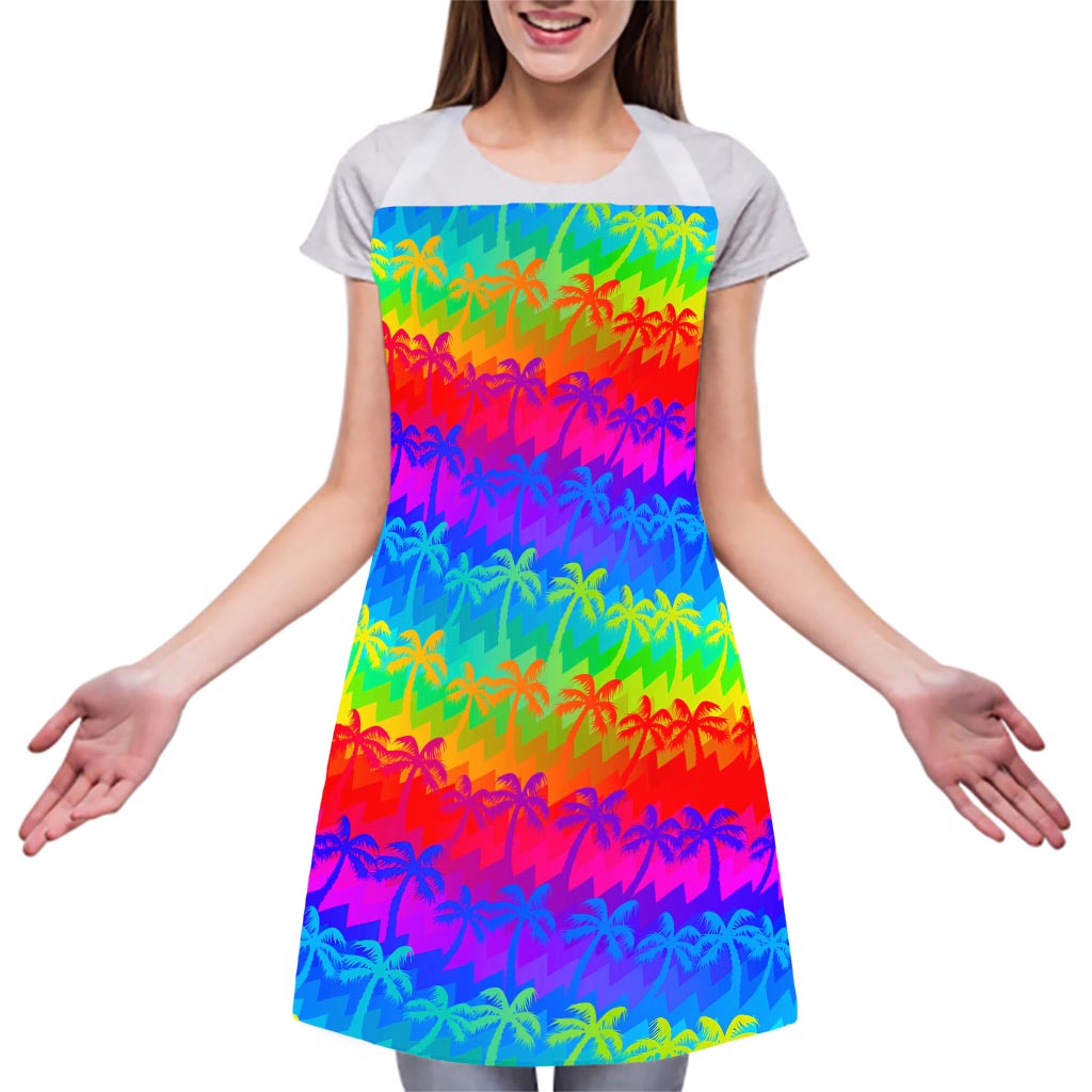 Rainbow Palm Tree Pattern Print Adjustable Apron