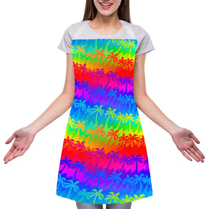 Rainbow Palm Tree Pattern Print Adjustable Apron