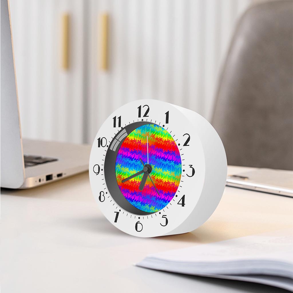 Rainbow Palm Tree Pattern Print Alarm Clock