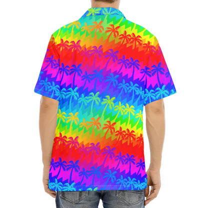 Rainbow Palm Tree Pattern Print Aloha Shirt