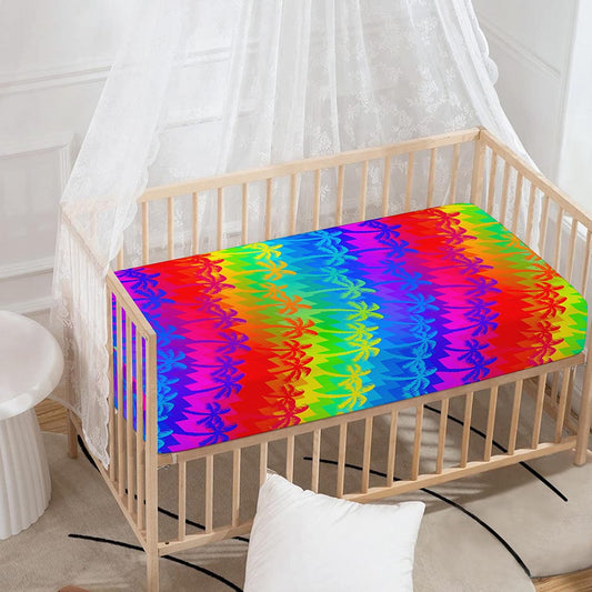 Rainbow Palm Tree Pattern Print Baby Crib Sheet