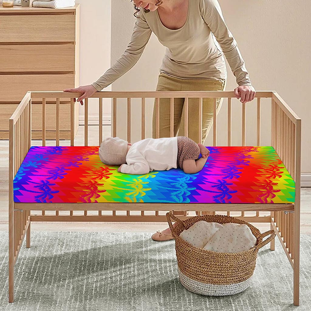 Rainbow Palm Tree Pattern Print Baby Crib Sheet