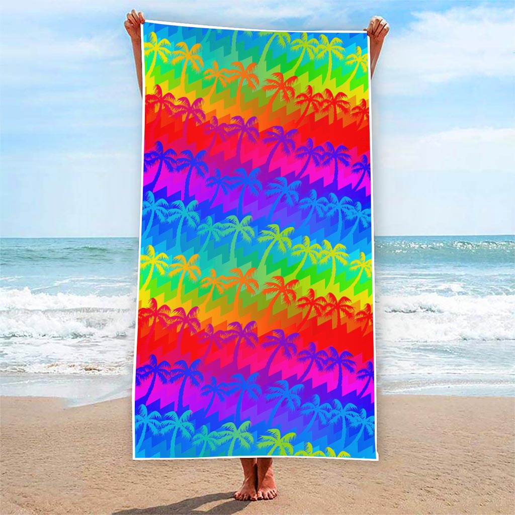 Rainbow Palm Tree Pattern Print Beach Towel