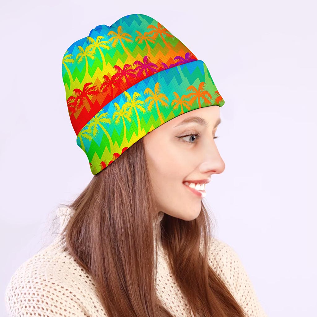 Rainbow Palm Tree Pattern Print Beanie