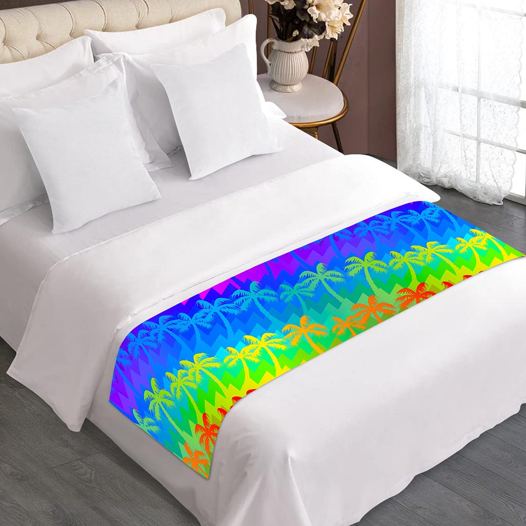 Rainbow Palm Tree Pattern Print Bed Runner