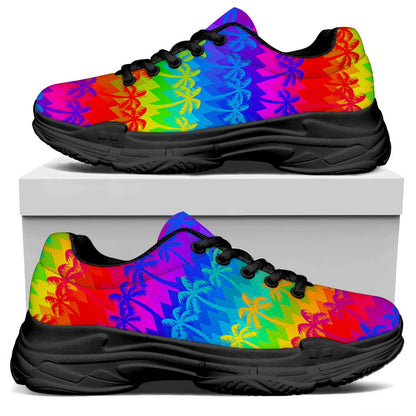 Rainbow Palm Tree Pattern Print Black Chunky Shoes