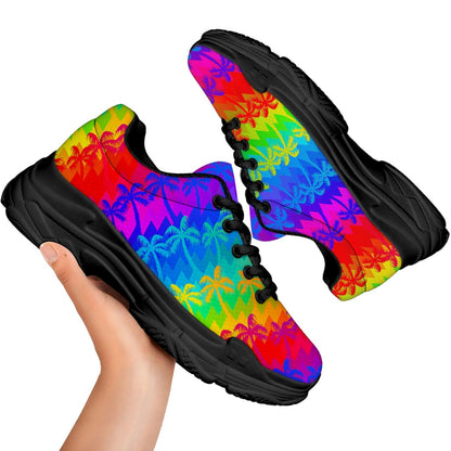 Rainbow Palm Tree Pattern Print Black Chunky Shoes