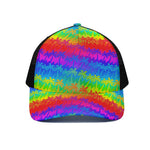 Rainbow Palm Tree Pattern Print Black Mesh Trucker Cap