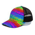 Rainbow Palm Tree Pattern Print Black Mesh Trucker Cap