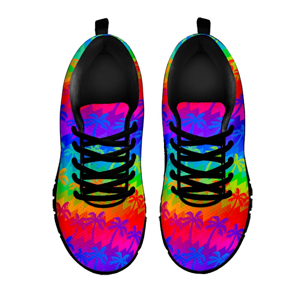 Rainbow Palm Tree Pattern Print Black Running Shoes