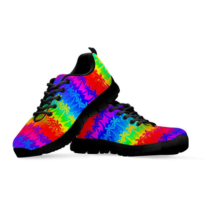 Rainbow Palm Tree Pattern Print Black Running Shoes