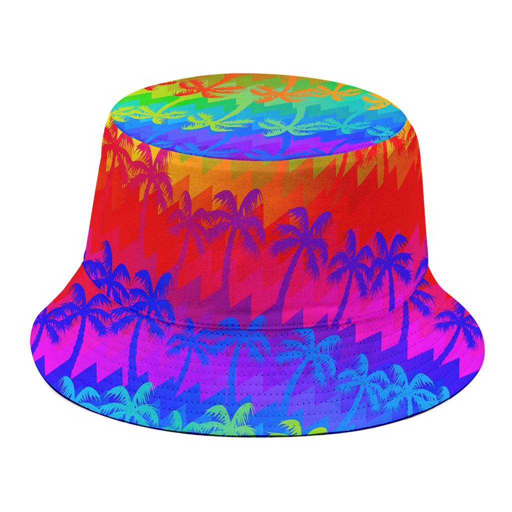 Rainbow Palm Tree Pattern Print Bucket Hat