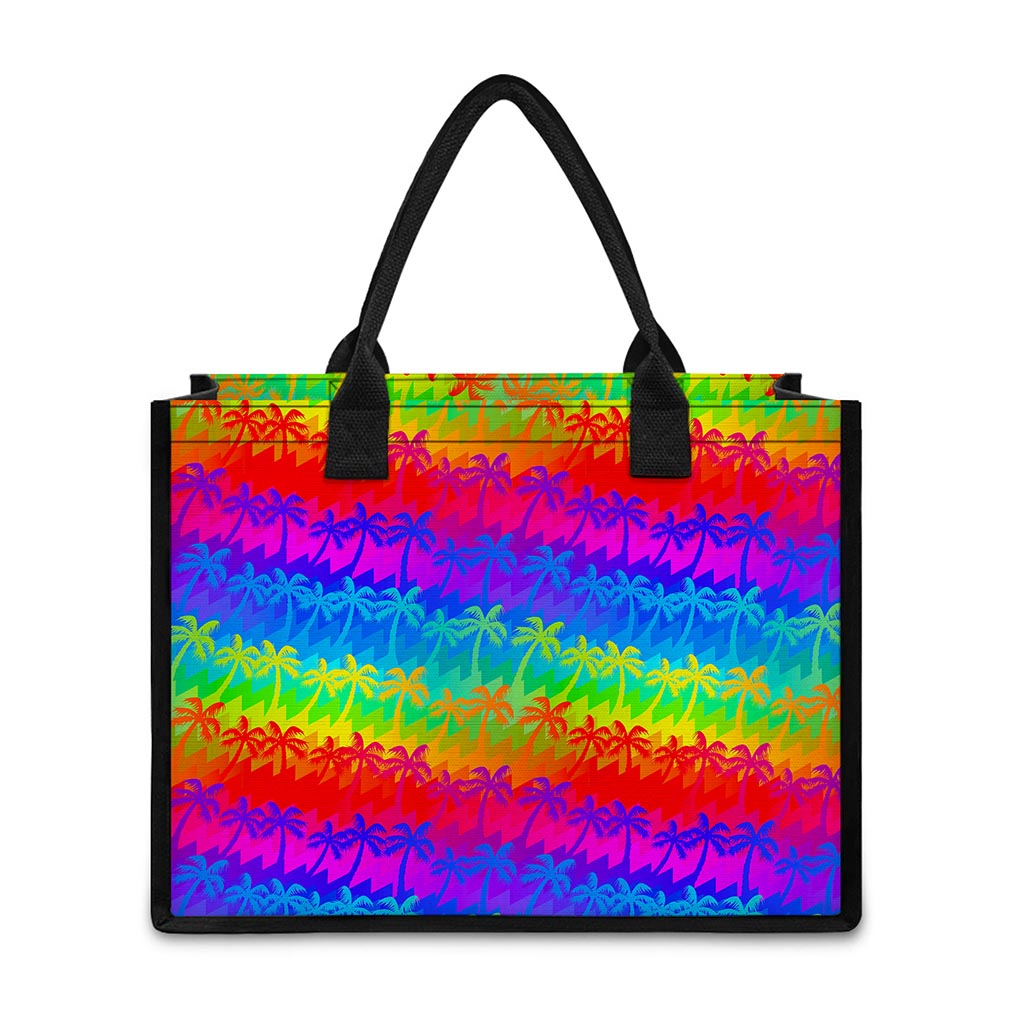Rainbow Palm Tree Pattern Print Canvas Tote Bag