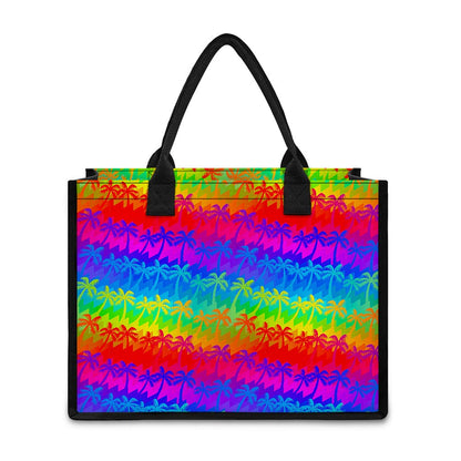 Rainbow Palm Tree Pattern Print Canvas Tote Bag