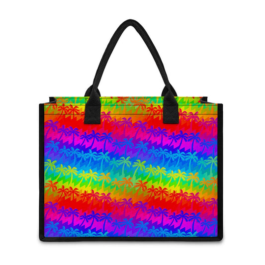 Rainbow Palm Tree Pattern Print Canvas Tote Bag
