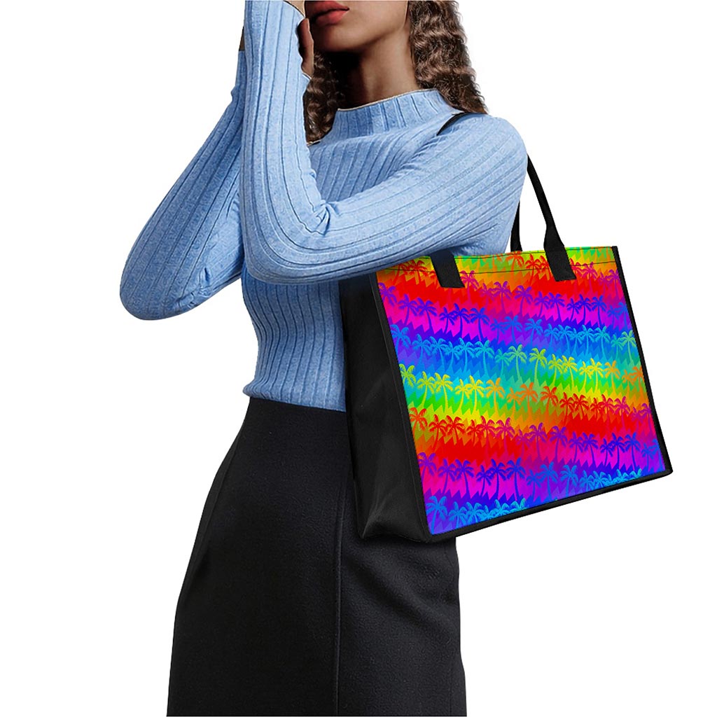 Rainbow Palm Tree Pattern Print Canvas Tote Bag