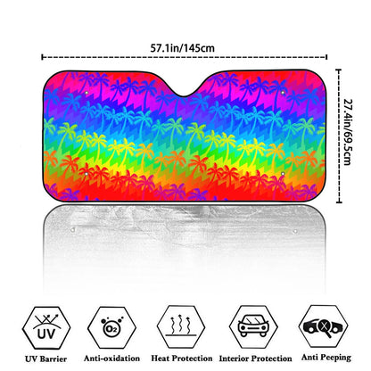Rainbow Palm Tree Pattern Print Car Windshield Sun Shade