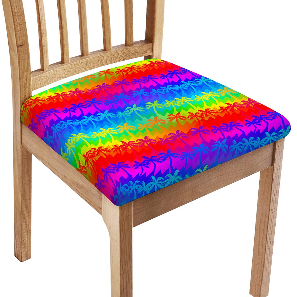 Rainbow Palm Tree Pattern Print Chair Cushion Cover