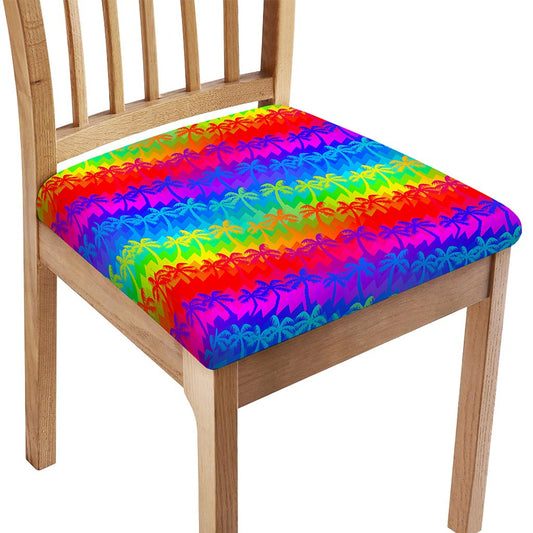 Rainbow Palm Tree Pattern Print Chair Cushion Cover