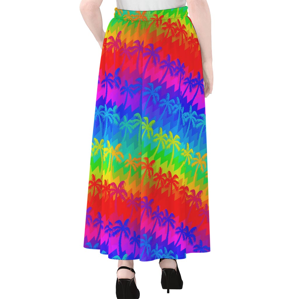Rainbow Palm Tree Pattern Print Chiffon Maxi Skirt