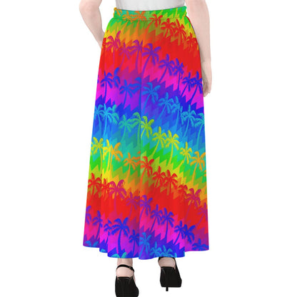 Rainbow Palm Tree Pattern Print Chiffon Maxi Skirt