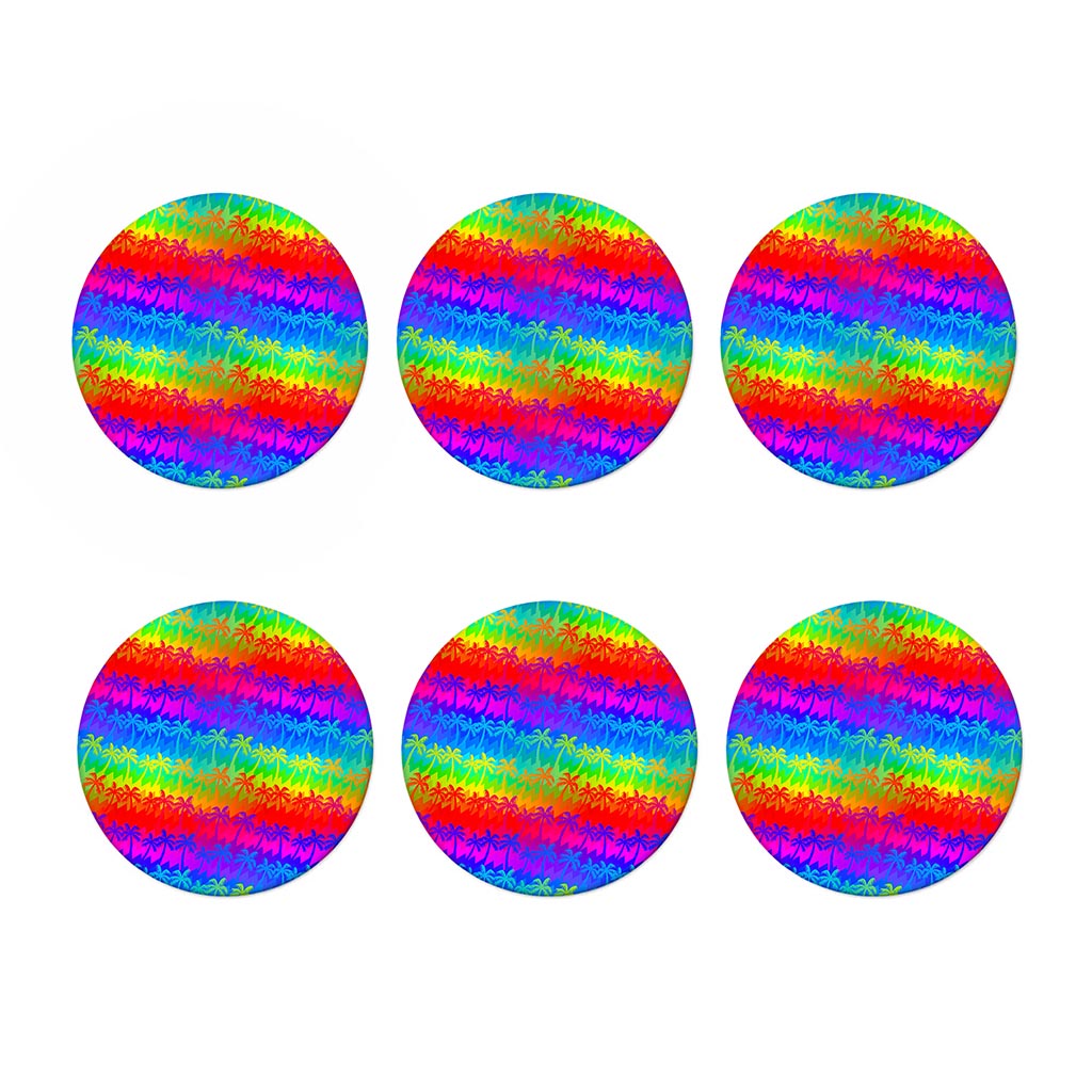 Rainbow Palm Tree Pattern Print Coaster Set