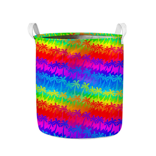 Rainbow Palm Tree Pattern Print Collapsible Laundry Basket