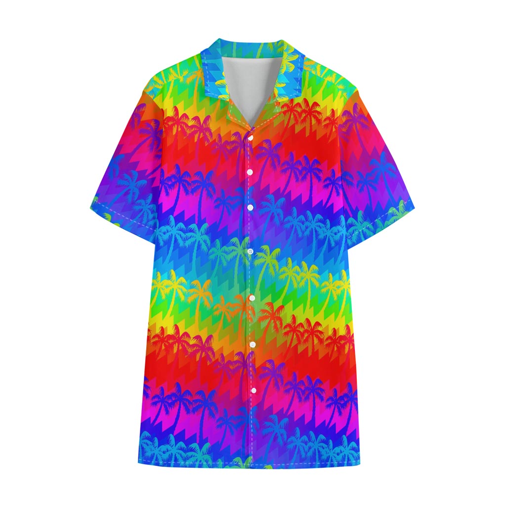 Rainbow Palm Tree Pattern Print Cotton Hawaiian Shirt