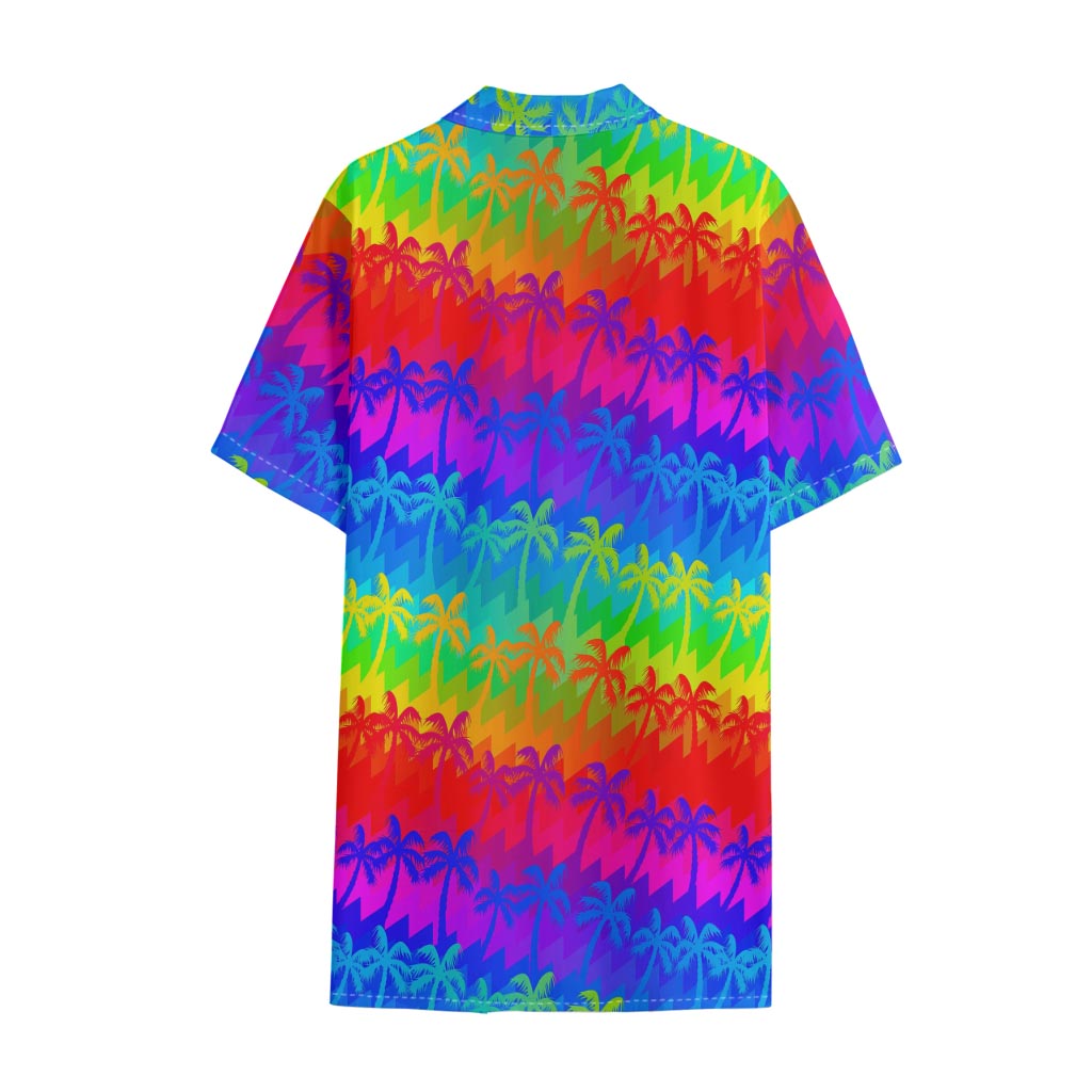 Rainbow Palm Tree Pattern Print Cotton Hawaiian Shirt