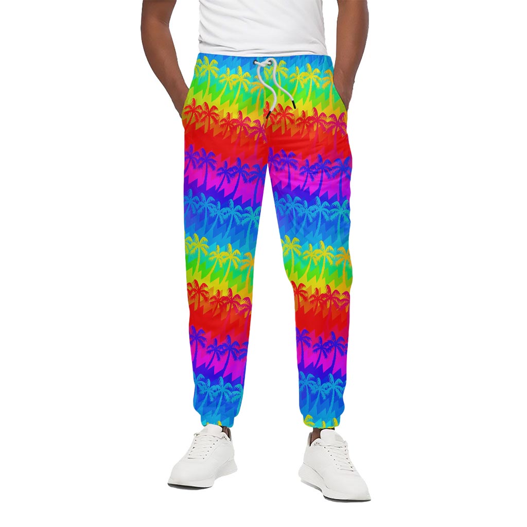 Rainbow Palm Tree Pattern Print Cotton Pants