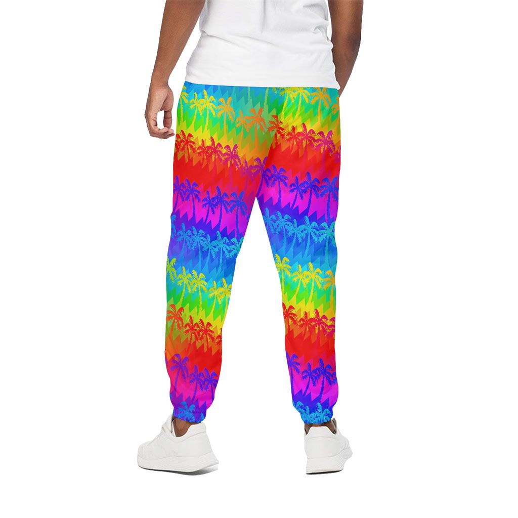 Rainbow Palm Tree Pattern Print Cotton Pants