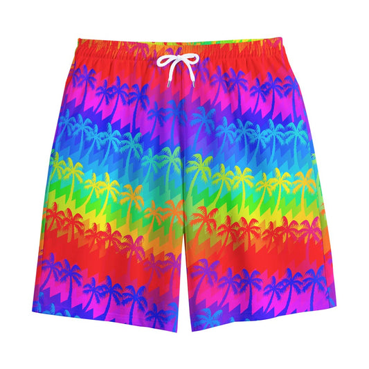 Rainbow Palm Tree Pattern Print Cotton Shorts