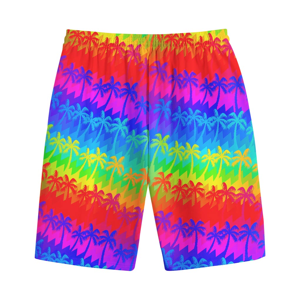 Rainbow Palm Tree Pattern Print Cotton Shorts