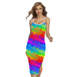 Rainbow Palm Tree Pattern Print Cross Back Cami Dress