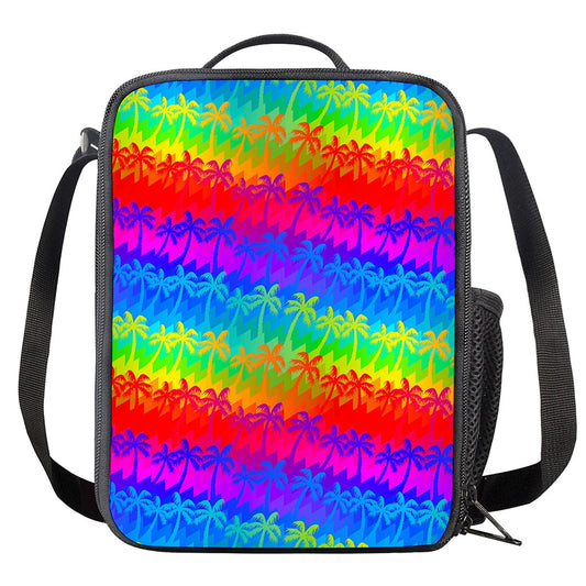 Rainbow Palm Tree Pattern Print Crossbody Lunch Bag
