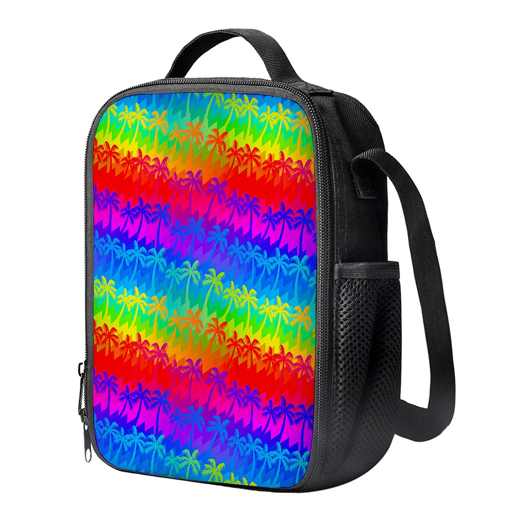 Rainbow Palm Tree Pattern Print Crossbody Lunch Bag