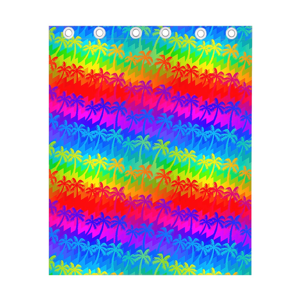 Rainbow Palm Tree Pattern Print Curtain
