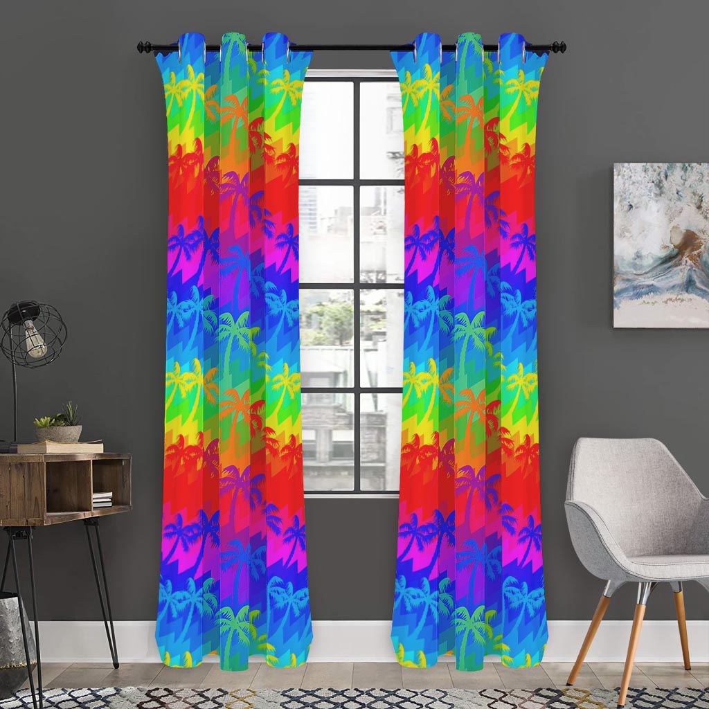 Rainbow Palm Tree Pattern Print Curtain