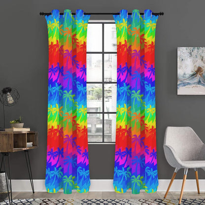 Rainbow Palm Tree Pattern Print Curtain