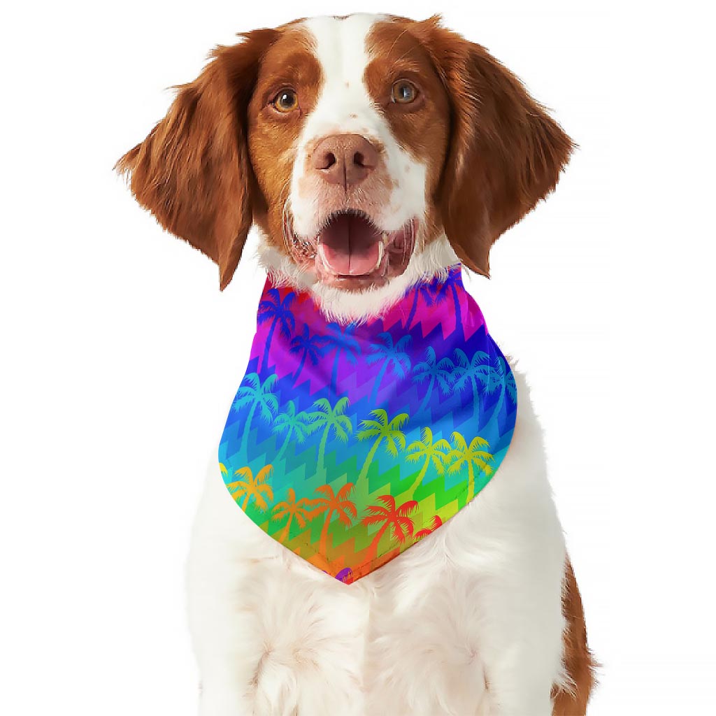 Rainbow Palm Tree Pattern Print Dog Bandana