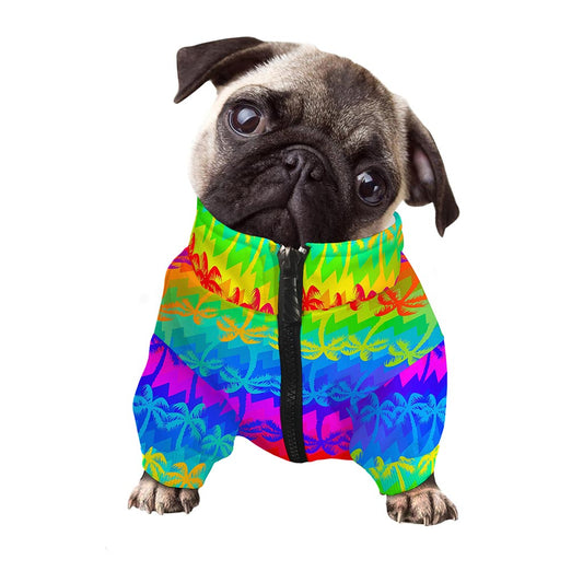 Rainbow Palm Tree Pattern Print Dog Zip Up Jacket
