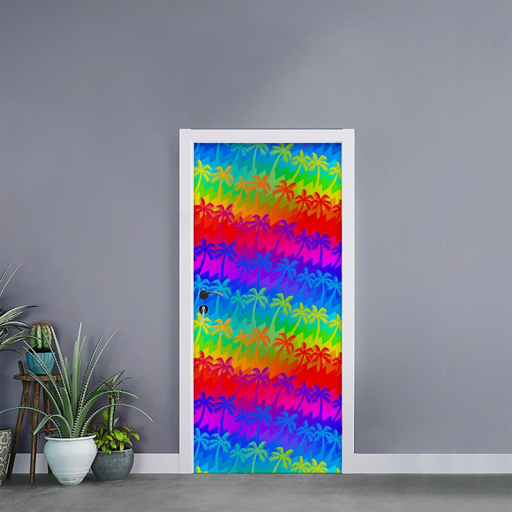 Rainbow Palm Tree Pattern Print Door Sticker