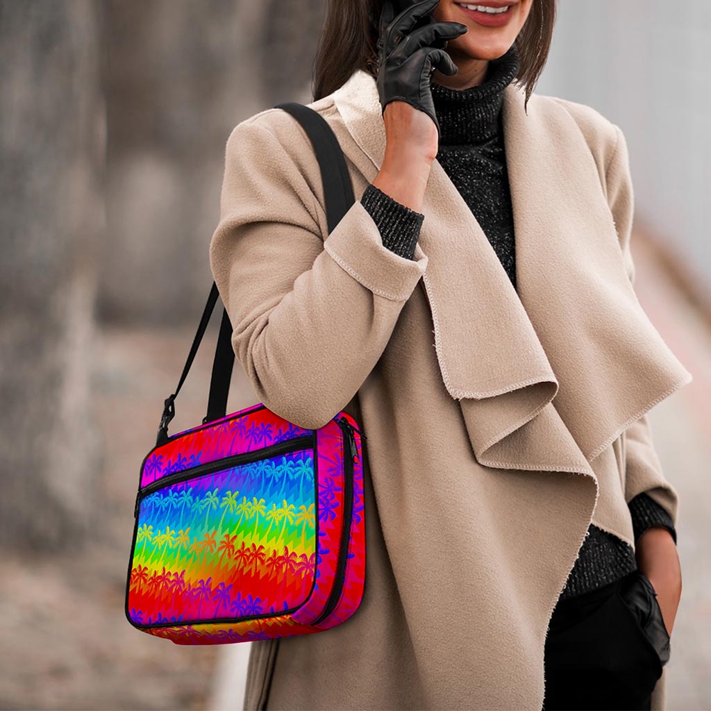 Rainbow Palm Tree Pattern Print Double Strap Bible Bag
