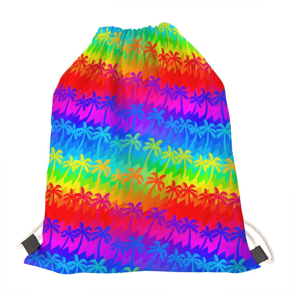 Rainbow Palm Tree Pattern Print Drawstring Bag