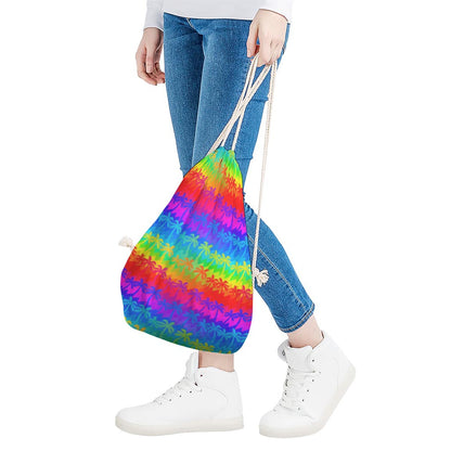 Rainbow Palm Tree Pattern Print Drawstring Bag