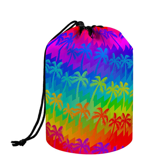 Rainbow Palm Tree Pattern Print Drawstring Makeup Bag
