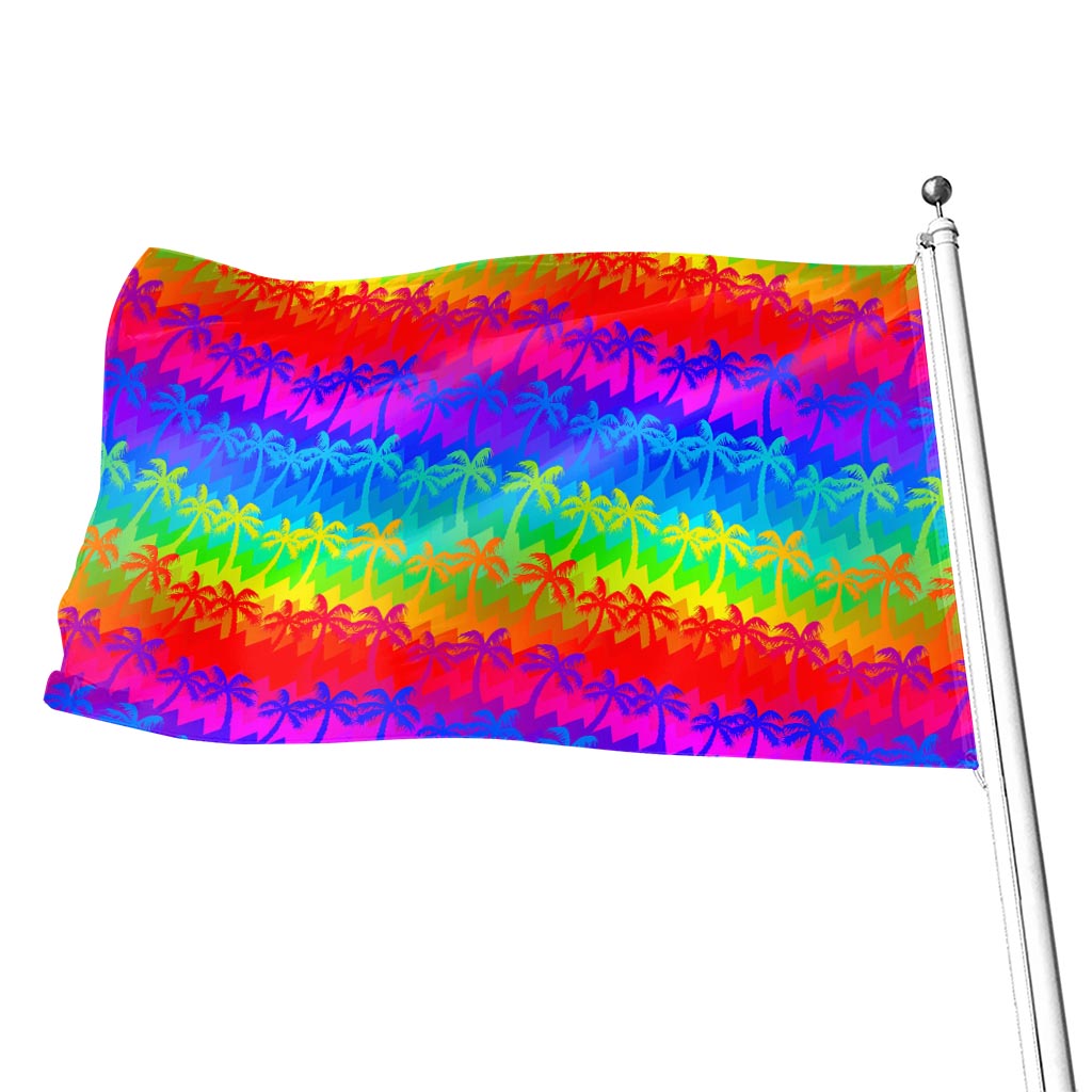 Rainbow Palm Tree Pattern Print Flag